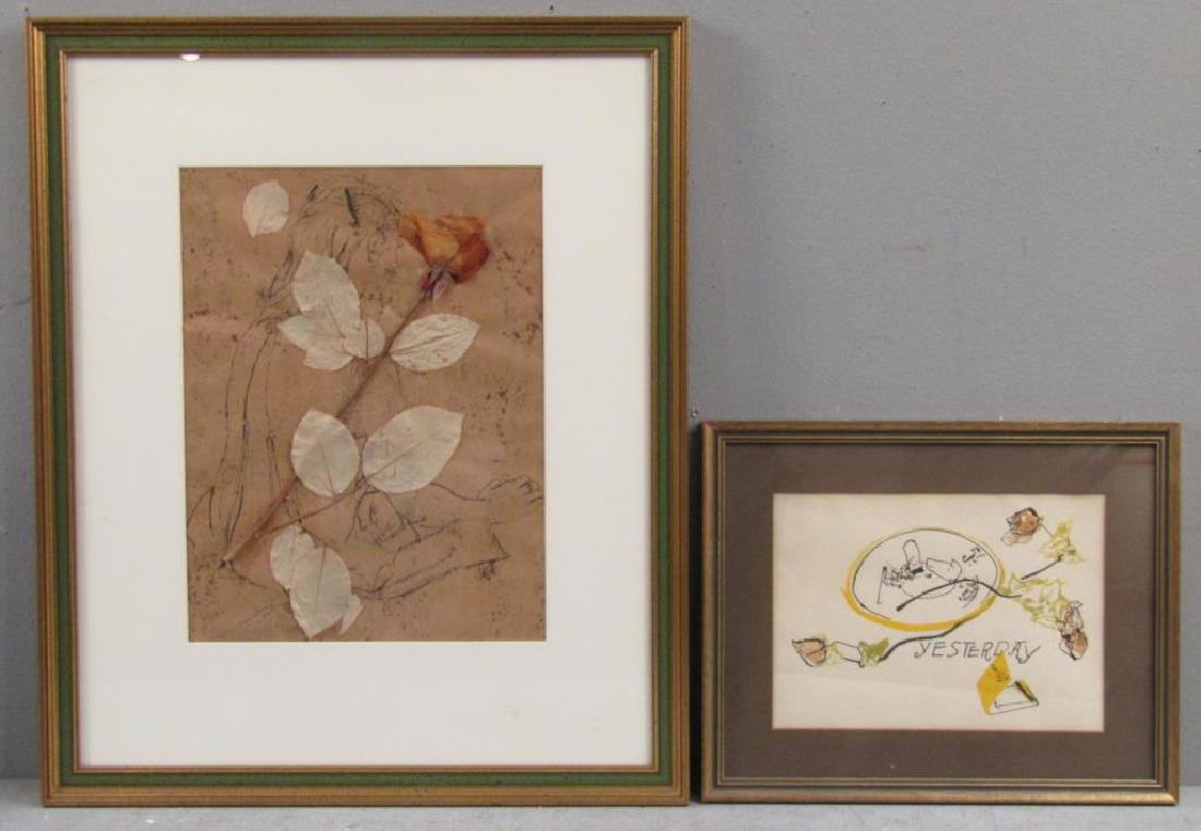 Signed Illegibly - 2 Mixed Media Works (1 of 5)