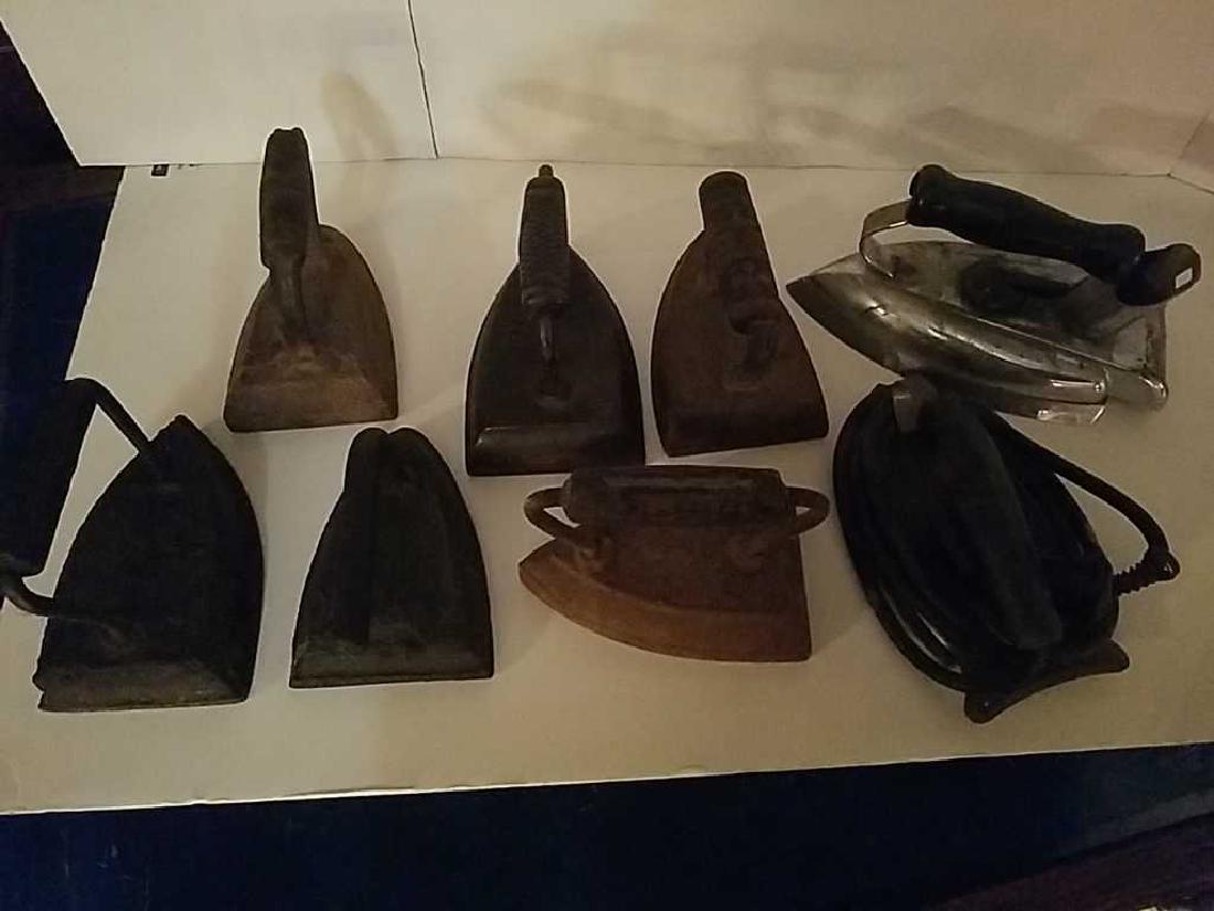 6 heavy flat irons and 2 electric: vintage