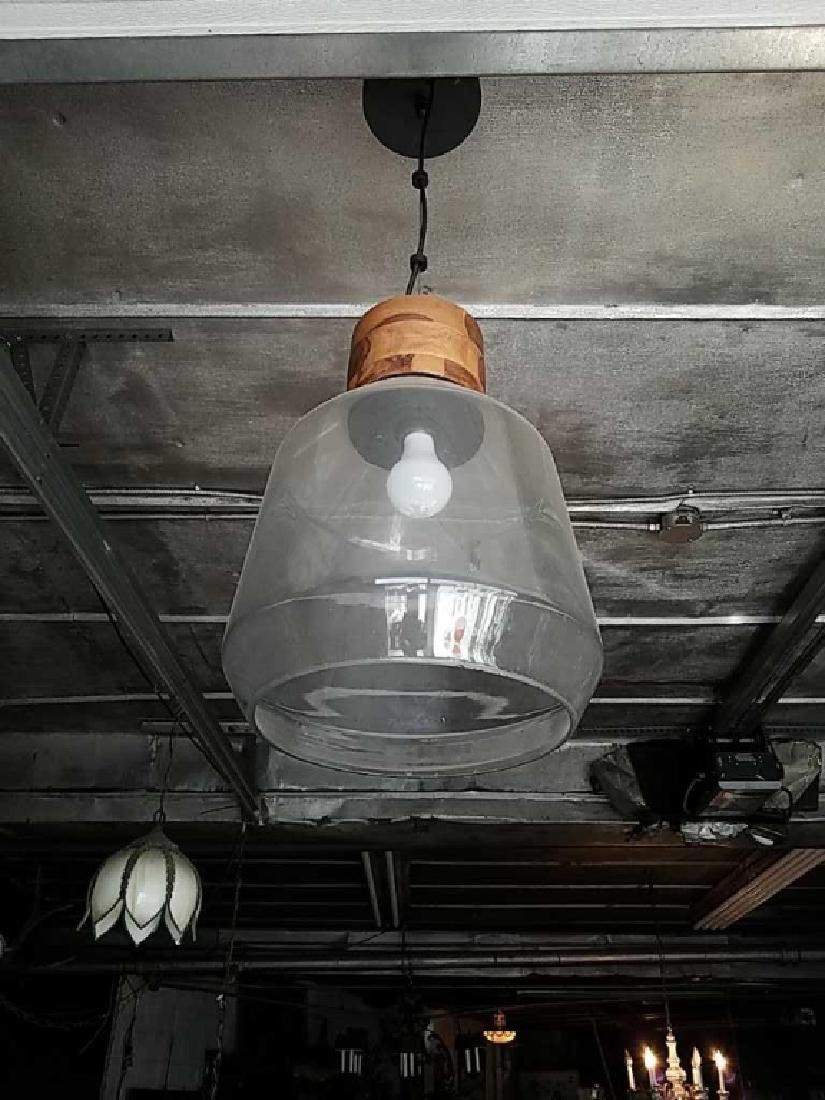 4 ft wood and glass pendant light: dome shape