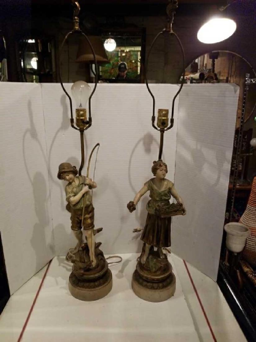 Set of Figurine Porcelain Table Lamps. 36": Royal Dux manner