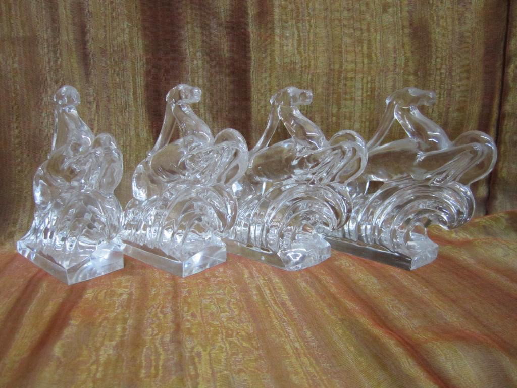 Set of 4 Vintage Steuben Gazelles: in varying condition from small chips on corners to one with snout missing. #7399, Sidney Waugh, Frederick Carder