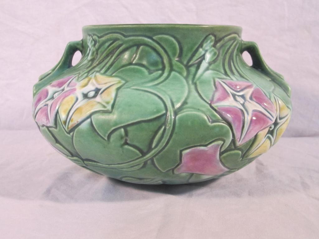 Roseville Green Morning Glory Vase: 4". 1935. Undeglaze mark.