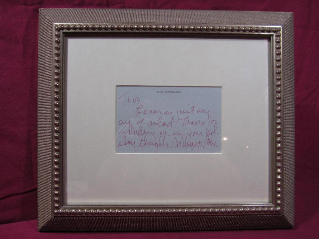 Jack Nicholson Signed Letter: To Todd, a holiday card. As Always, Jack. On personalized stationary. Estate of Richard Rosner (no guarantees on autographs)