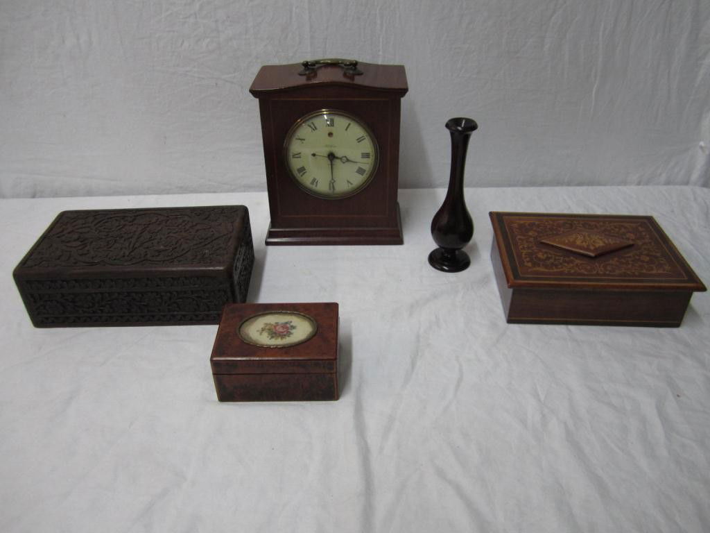 5 Assorted Table Articles: telechron shelf clock, etc.