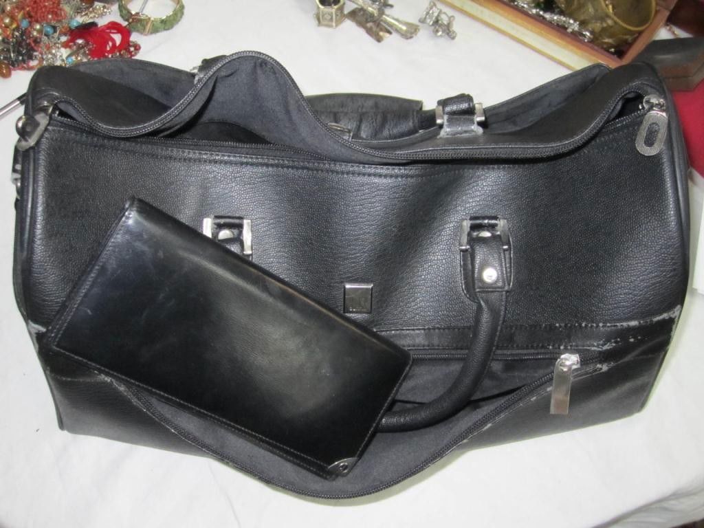 2 Dunhill Leather Articles: "Doctors Bag" with condition issues and a vintage wallet with chrome Dunhill "d".