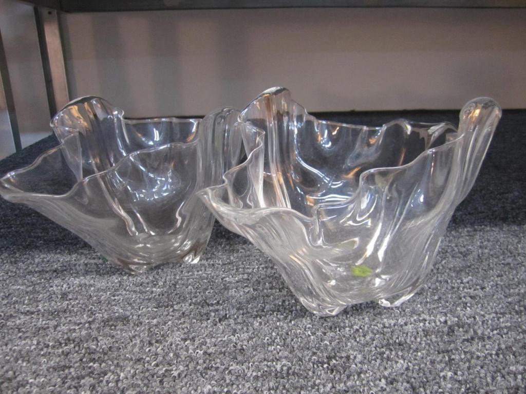 Pair Steuben Handkerchief Centerpiece Bowls: #7534, Bolas Manikowski & Frederick Carder, '33 - 12 1/2 X 7 X 6 3/4" tall.