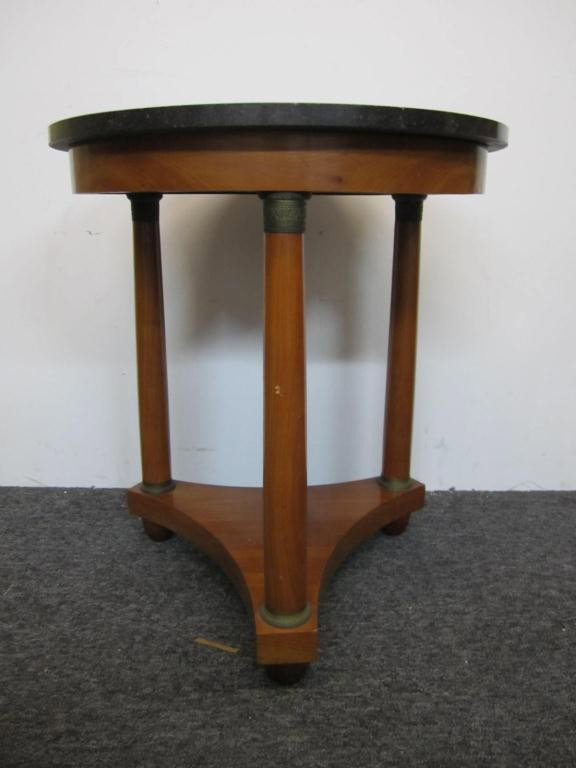 Empire Style Bouliotte Stand: Marble top on bronze mounted legs. 24 dia X 27 tall.
