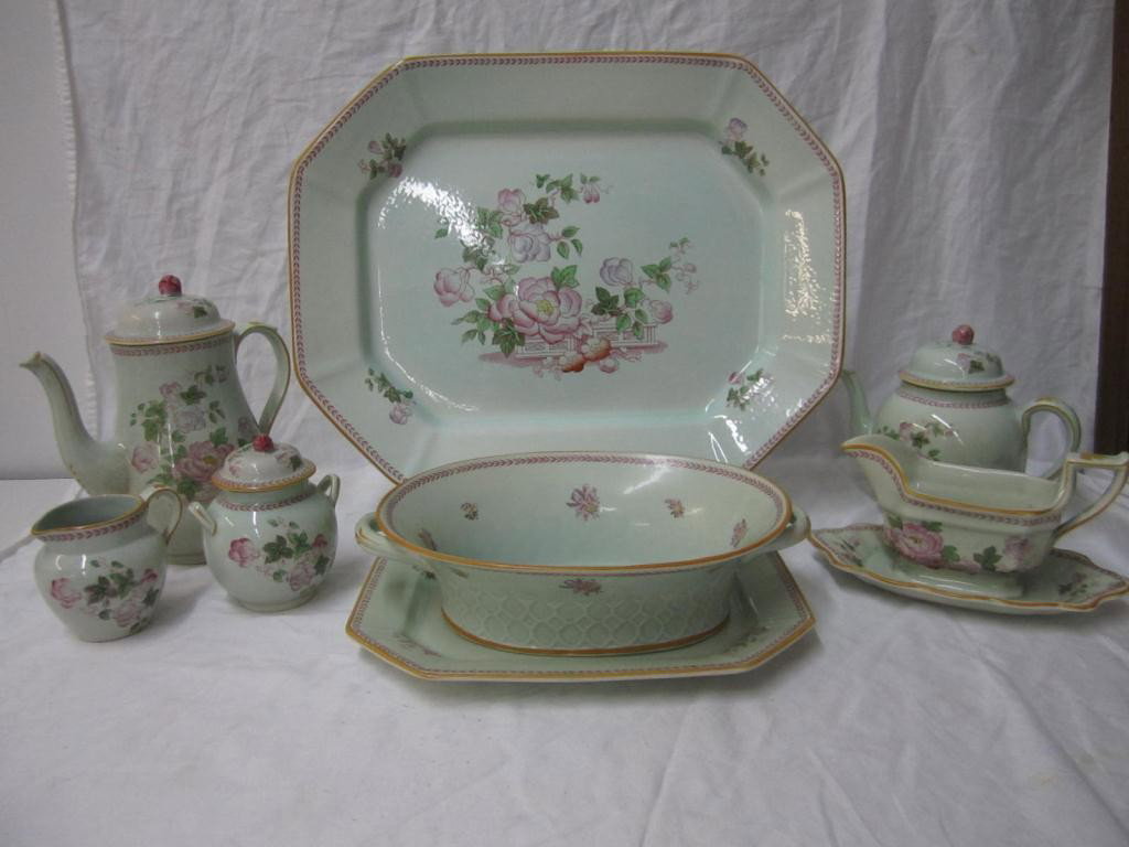 100 Piece Adams English Ironstone Dinner Service: "Calyx Ware" pattern. Some fading colors.