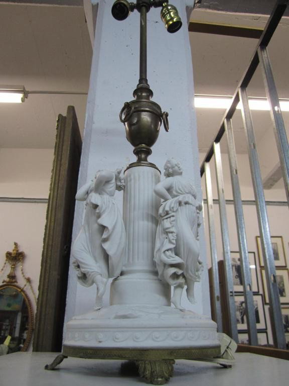 Sevres Porcelain Figural Lamp - As is: w/ Bronze Ormolu Mounts. Damage to figures Lamp 26" H figures 9" x 8" W