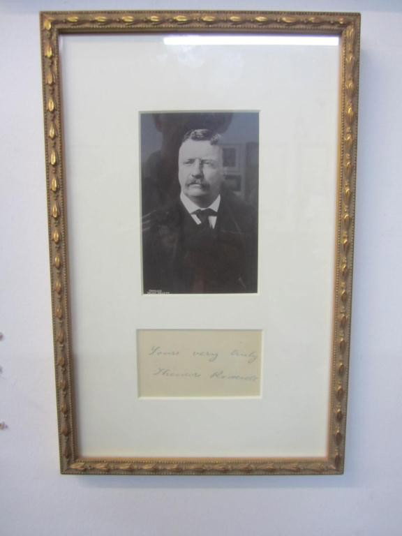 ROOSEVELT, Theodore A Rare Photograph: ROOSEVELT, Theodore A Rare Photograph of Theodore Roosevelt, by Waldon Fawcett. Choice, Full Signature & Sentiment "Yours Very Truly" penned on small card. Framed 13"H x 8.5"