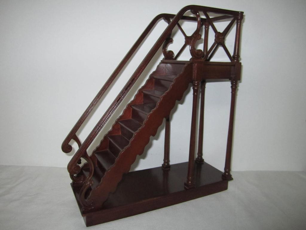 English Architectural Staircase Model: straight model with reeded banister. 12 X 4.5 X 14 tall.