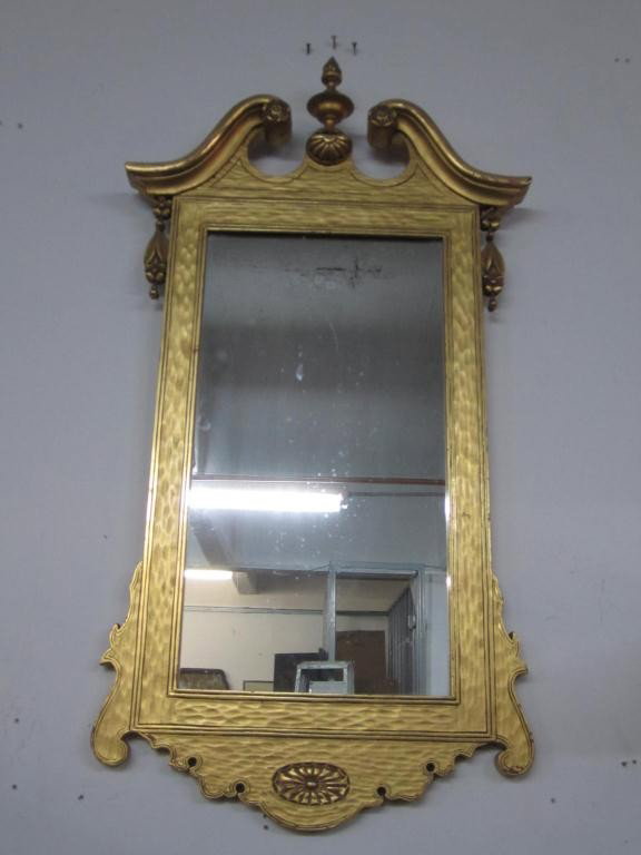 Federal Style Swan Neck Mirror: gitl carved with urn finial 36 X 19.