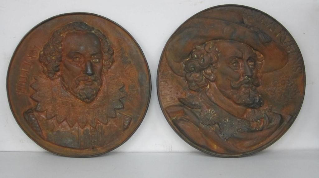 Set of 2 Large Round Cast Iron Plaques: Set of 2 Large Round Cast Iron Plaques of Shakespeare and Rubens
