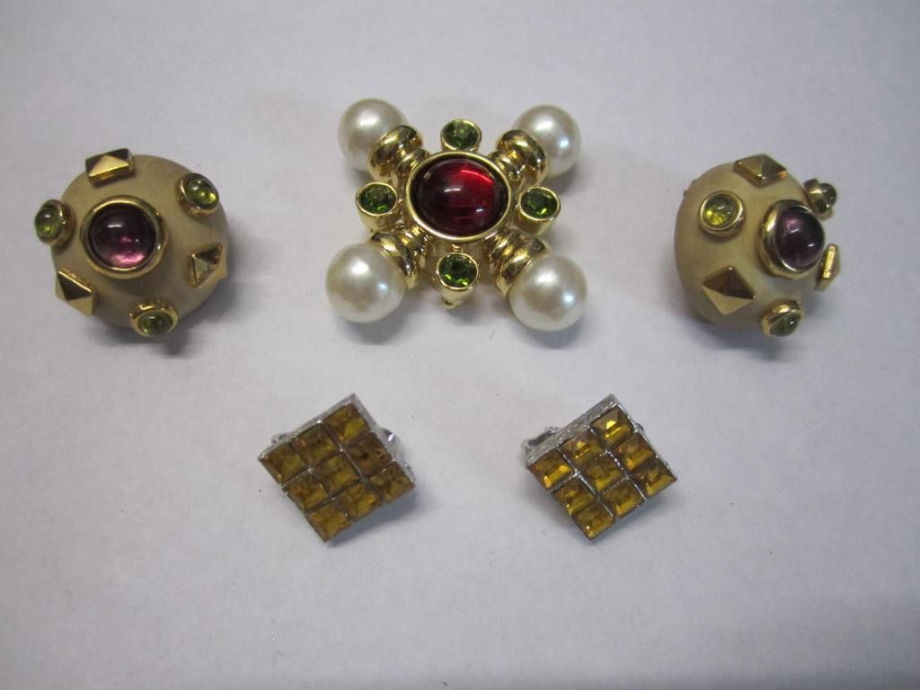 5 Piece Group of Costume Jewelry: Pair Coro Earrings, Avon Pin etc.