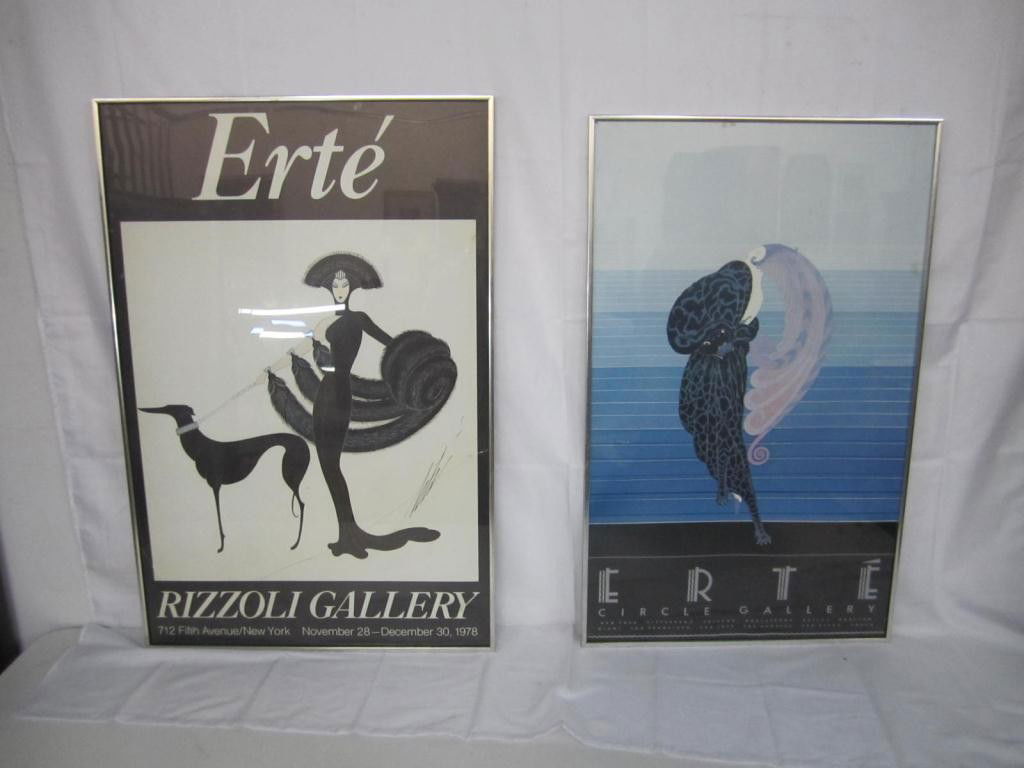 2 Erte Posters - one with broken glass