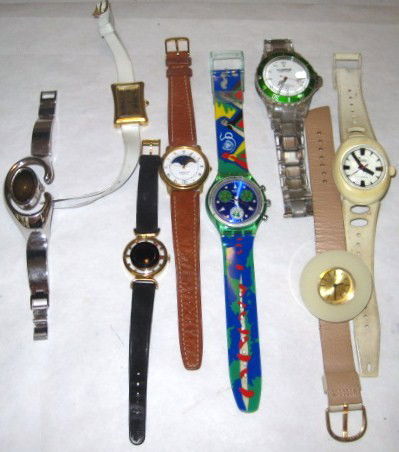 Assorted Wrist Watches - Swatch, Trifari etc.: colorful lot!