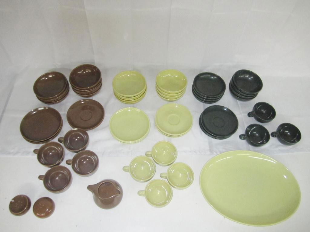 72 Pieces Russel Wright China for Iroquois: 3 Colors, including serving pieces.