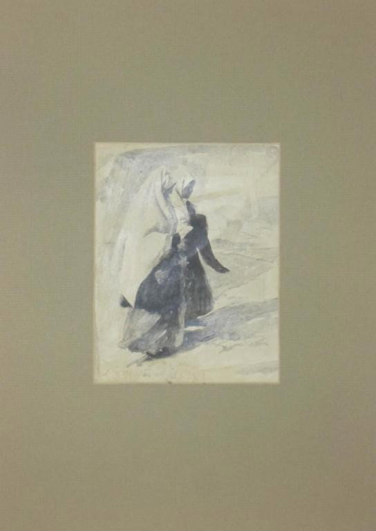 Water Color on Paper - Nuns: matted - 5 1/2 X 4 1/2