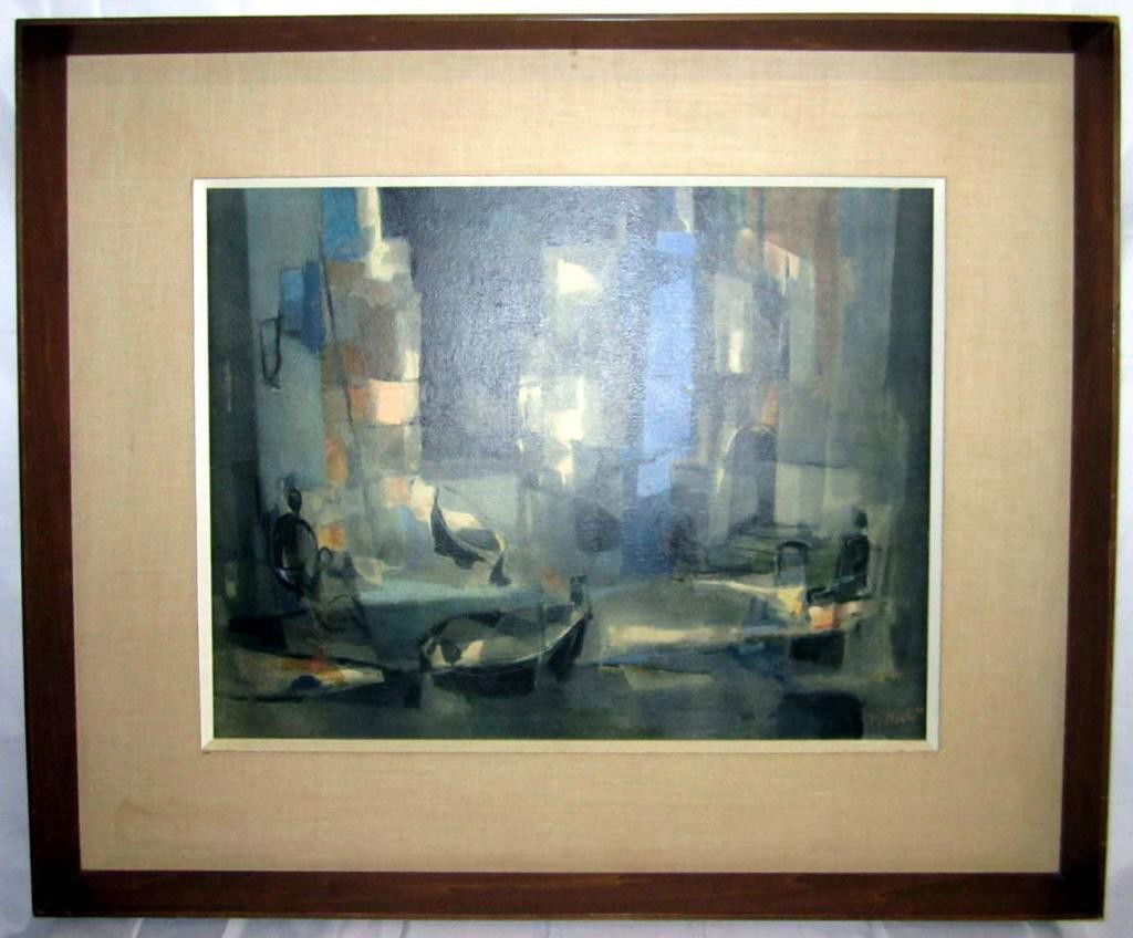 Marcel Mouly Giclee - "Street in Spain": Large abstract “Street in Spain” 1938? 1958? Art: 22 3/4" x 29", Frame: 35 1/4" x 41"