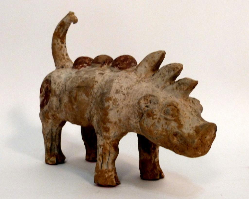 Chinese Pottery Figure of a Boar: Terra Cotta, Primitive Manner. 10"L x 4"W x 9"H mythical beast, Possibly Han dynasty