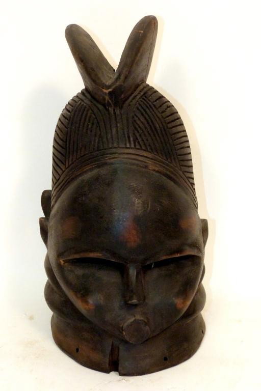African Carved Wood Head Mask ***: 19" x 10" *** African, Sierra Leone, Manda Tribe