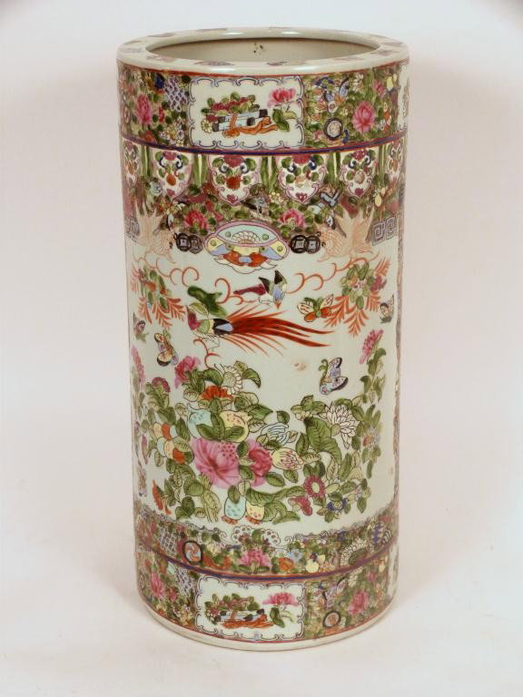 Chinese Famille Verde Style Umbrella Stand: 9 dia X 19 tall. 425 East 58 Street Estate