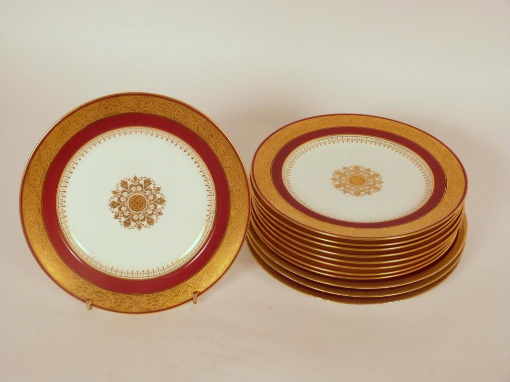 Set of 9 Vintage Mintons for Collamore Plates: Mintons for Davis Collamore & Co. 5th avenue, together with 3 slightly larger French plates, also for Collamore. 8 East 83rd Street Estate