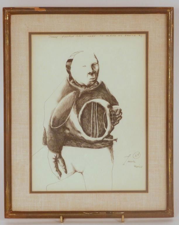 Pen & Ink Signed Lucas, Mexico - Some People ..."": Some People Are Here To Make Us Dance #2" Signed middle right Lucas, Mexico '67. 11 X 8 1/4 (14 X 11). 8 East 83rd Street Estate"