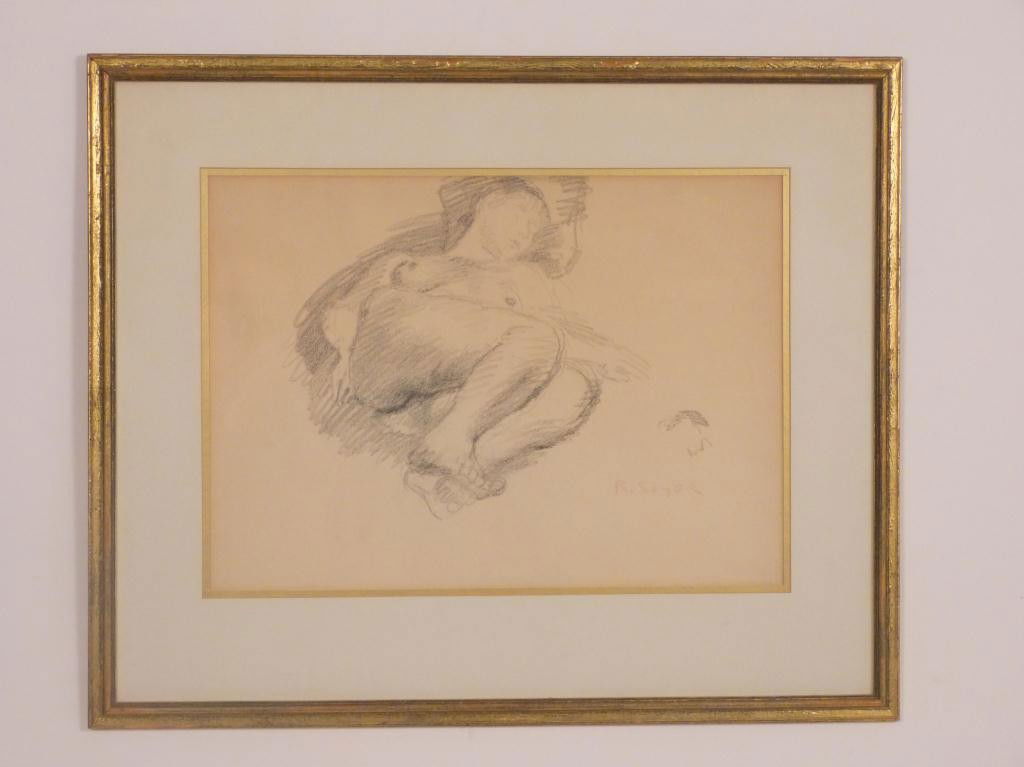 Raphael Soyer (Amer. 1899-1987) - Drawing: Pencil drawing on paper of a reclining female nude and signed in red pencil R Soyer". 13 X 18 (21 X 25). 8 East 83rd Street Estate"