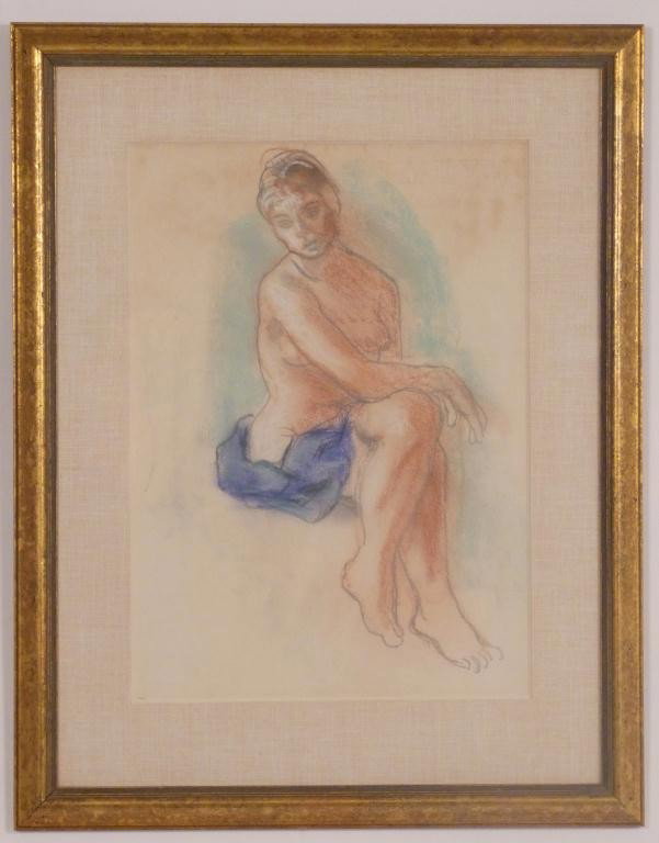 Manner of R. Soyer - Pastel Nude Female: Probably Raphael as the Family of the estate was friendly with him. NYC framing gallery label on back. 17 X 12 (24 X 19) 8 East 83rd Street Estate