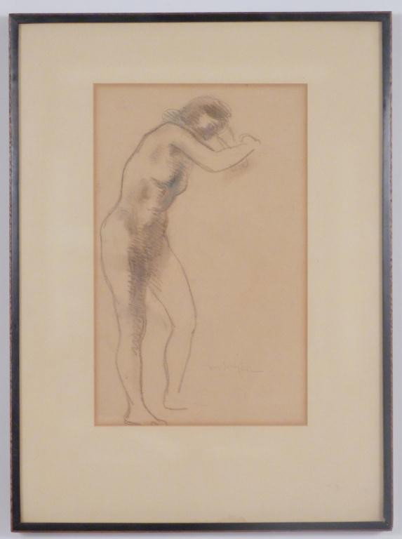Moses Soyer (1899-1974) - Drawing: Standing female nude. Signed lower right. 14 1/2 X 9 1/2 (22 X 16). 8 East 83rd Street Estate