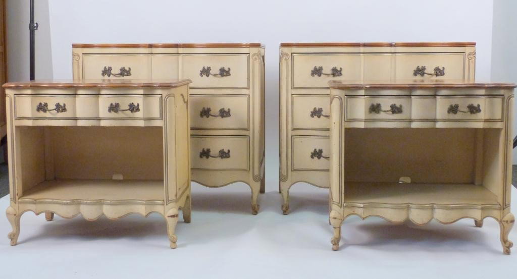 4 Piece Coutry French Style Bedroom Chest Set: Pair Chests - 20 X 36 X 33 tall Pair Night Tables - 17 X 28 X 26 1/2 tall.