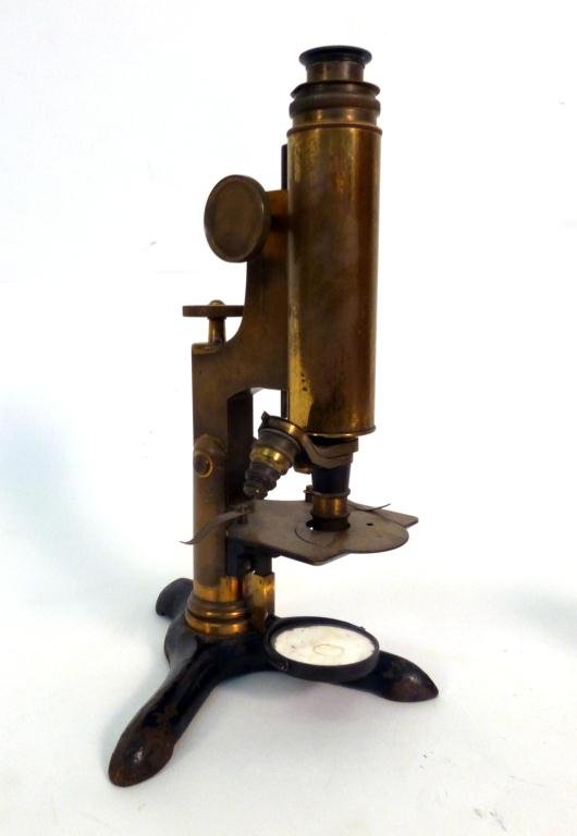 Early American Microscope: on a cast iron base. 12 H"