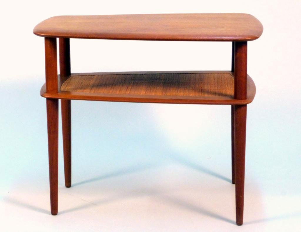 Mid Century Modern End Table: Shelf is caned. 28"L x 20"W x 23"H - Maker label unidentified. (Frankl ?)