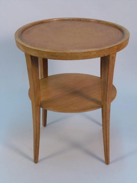 Charak Modern Lamp Table: Attributed to Tommy Parzinger. Leather top has some staining. 22"D x 25 1/2"H - Charak Modern Made many designs for Tommy Parzinger.