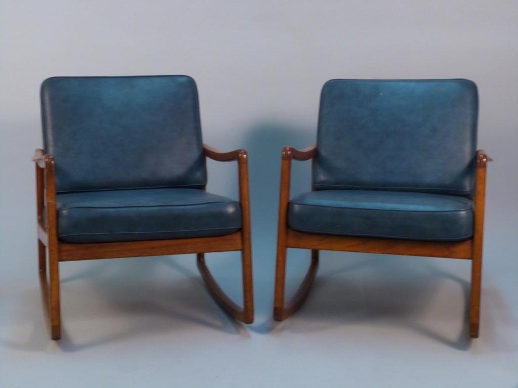 Pair of John Stuart Rockers: 24"W x 27"D x 30"H - with cushions - John Stuart Label and EF label.