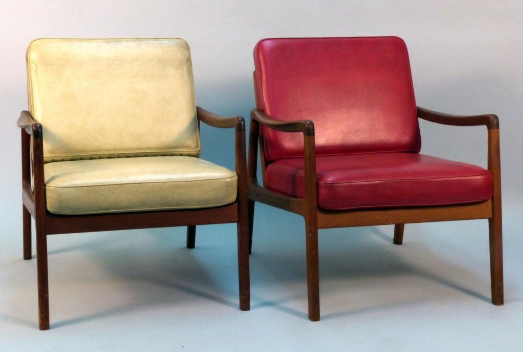 Two John Stuart Lounge Chairs: John Stuart Label and FF label. 24 1/2"W x 26 1/2"D x 29 1/2"H