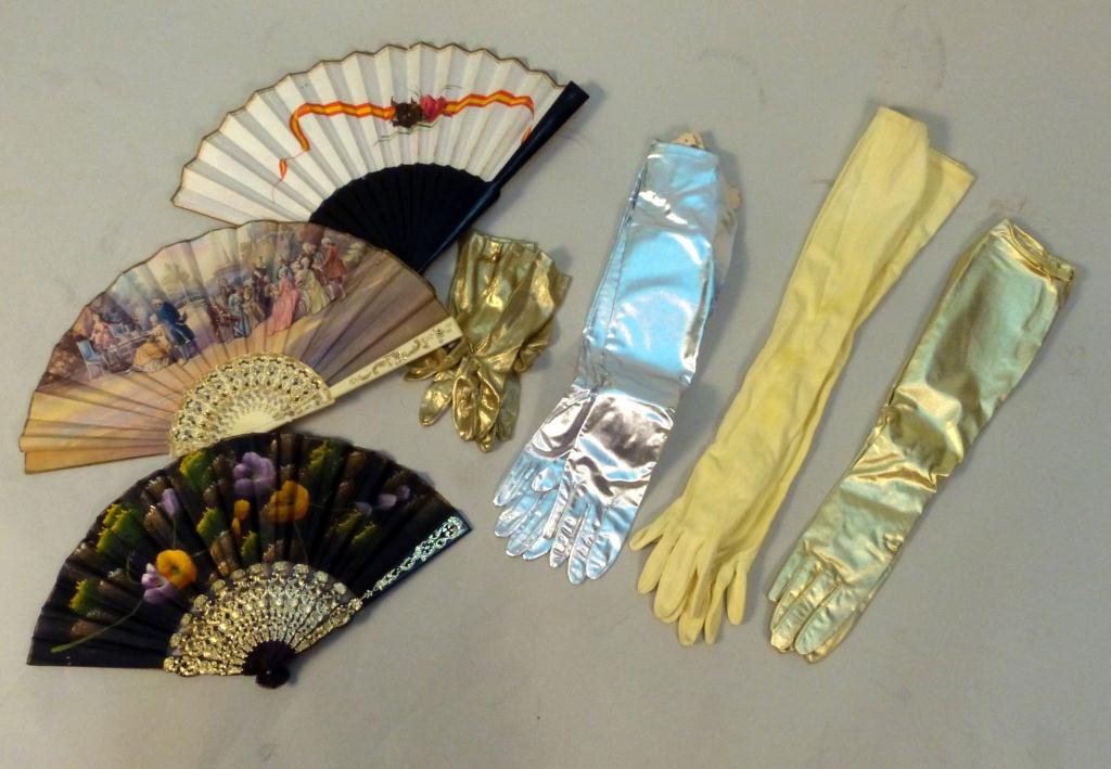 Zelda Kaplan Fans and Evening Gloves: 3 Pair long evening gloves, 1 short pair.