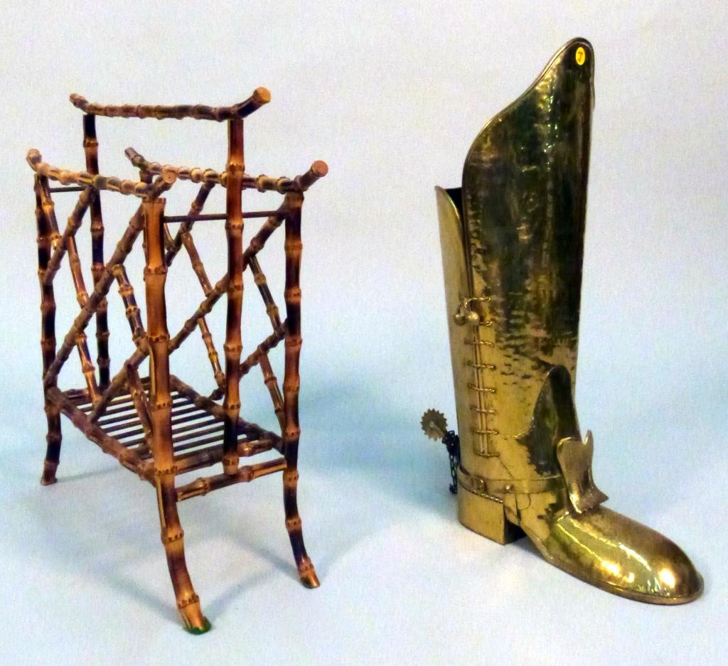 Faux Bamboo Canterbury & Brass Boot Umbrella Stand: Magazine Stand: 17W x 6 1/2"D x 20 1/2"H Boot: 8"W x 22 1/2"H"