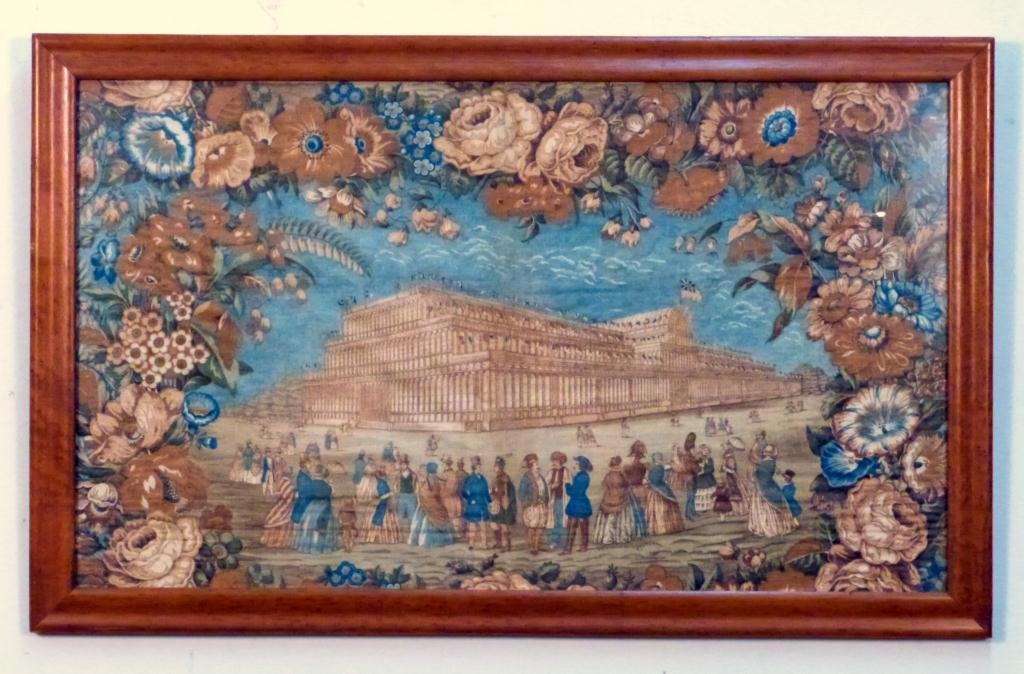 Vintage English Printed Fabric Panel: Large British Colonial Building. The Old British Parliament. 15 1/4H x 26 1/4"W (18"H x 29 1/4"W)"