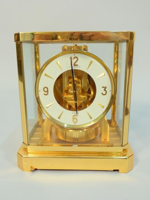 Jaeger-LeCoultre Brass Atmos Clock: Swiss made with 15 Jewels. 8W x 6 1/2"D x 9 1/4"H"