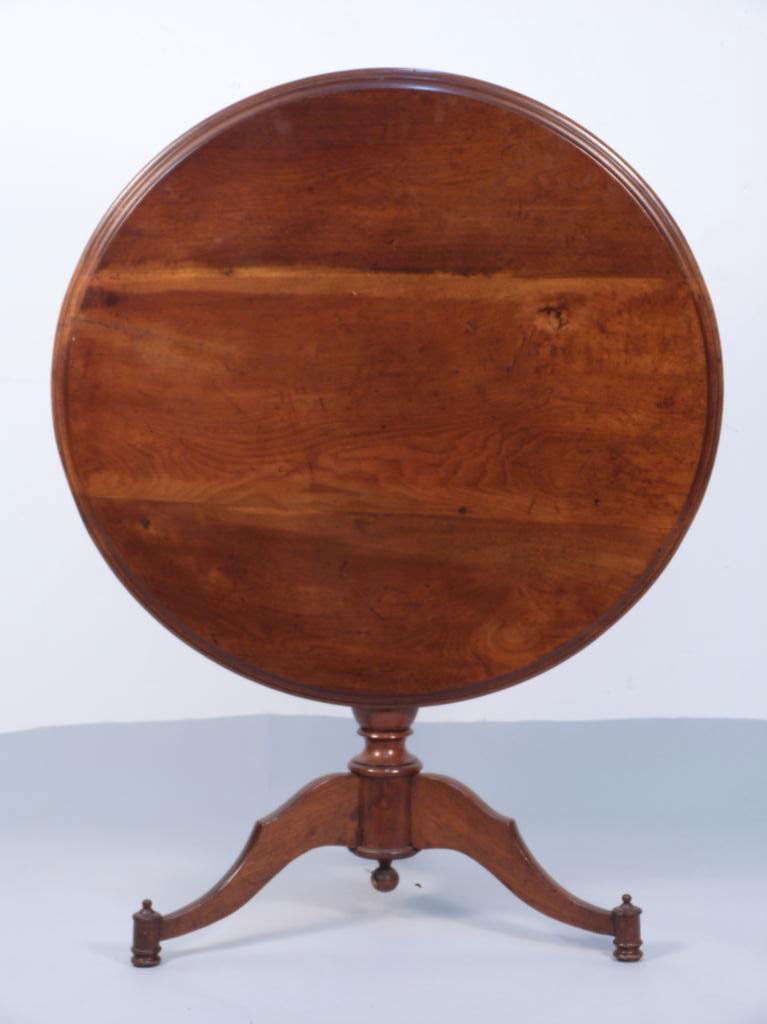 Antique English Tilt Top Table: Tripod base with finial feet. 36D x 29"H"