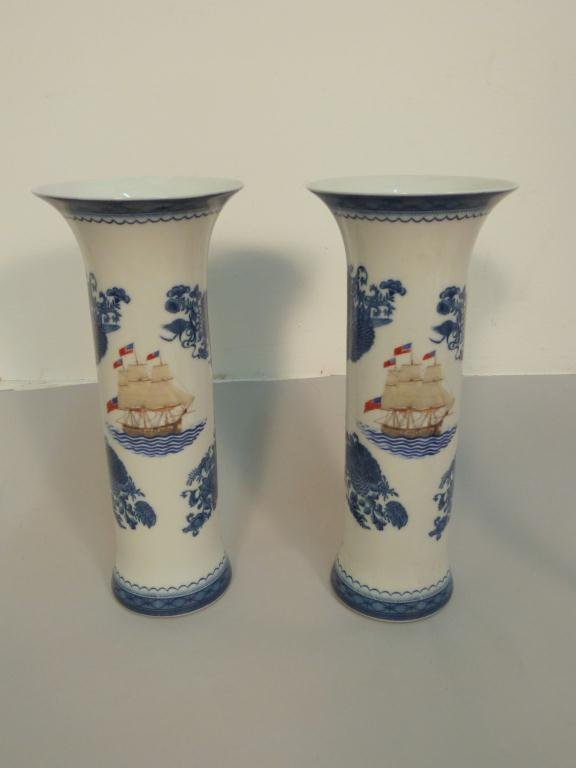 Pair Mottahedeh Export Style Vases: The U.S. Frigate Constitution. 5D x 11"H"