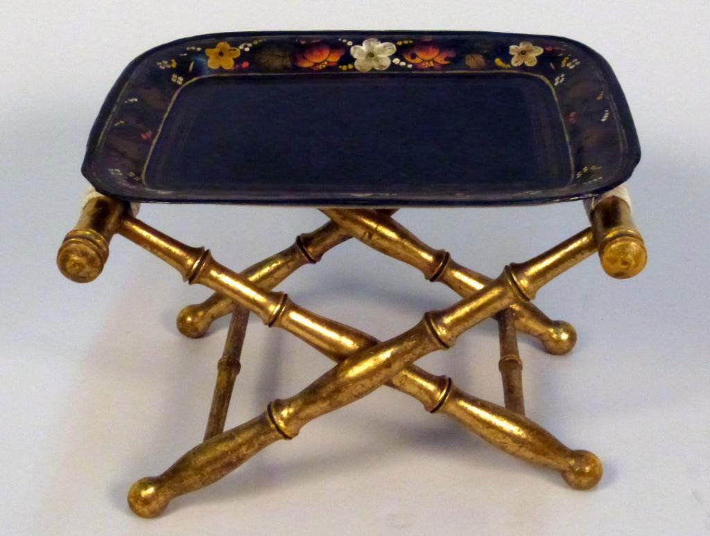 Table Top Tole Tray on Faux Bamboo Stand: 10L x 9"W x 7 3/4"H"