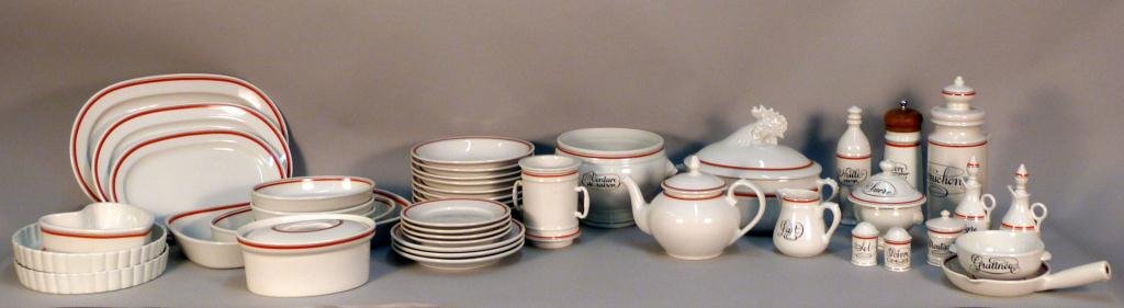 43 Piece Porcelain D'Auteuil Partial Dinner Set: Rust/Orange - 43 Pieces - by Jacques Lobjoy - Bistrot