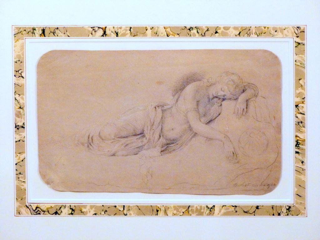 Benjamin West(American, 1738-1820) - Drawing: Reclining Female - Signed Lower Right. Framed and matted under glass. 8H x 12"W (17 1/2"H x 21 1/2"W)"