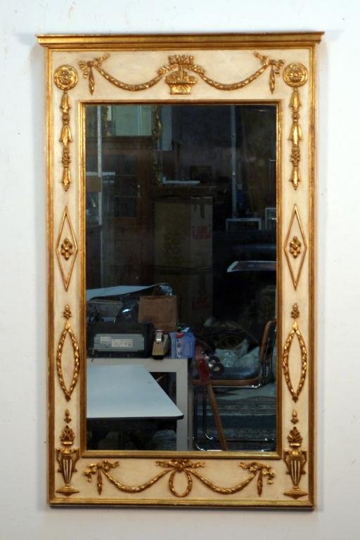 Neo-Classical Style Trumeau Mirror: Gilt and Painted. 54H x 31"W"