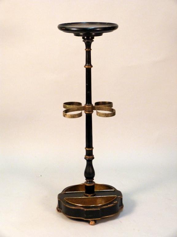 Regency Style Entryway Umbrella Stand: Brass mounted ebonized wood. 14 1/2D x 40 1/2"H"