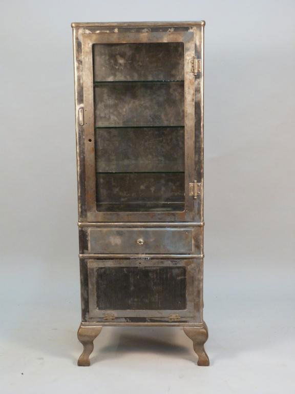 Vintage Brushed Metal Apothecary Cabinet 129: Vintage Brushed Metal Apothecary Cabinet - Vintage Brushed Metal Apothecary Cabinet