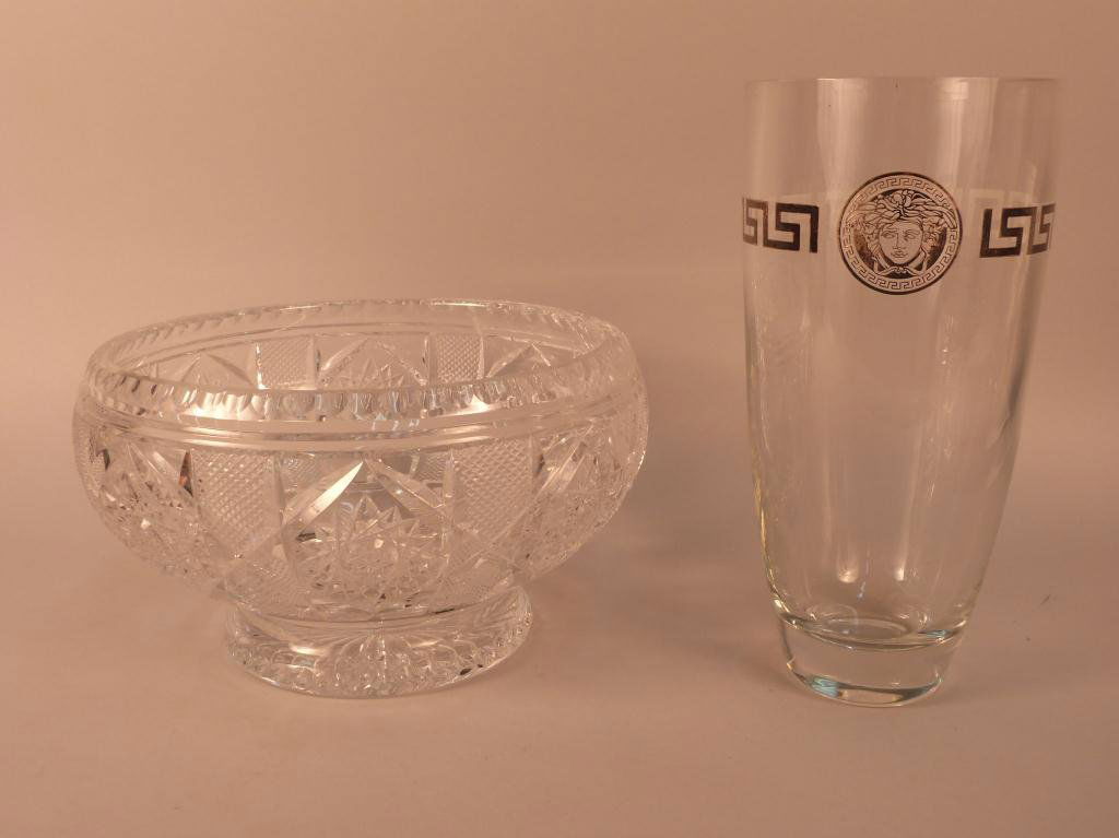 Versace Glass Vase & Victorian Cut Glass Bowl: Rosenthal for Versace.